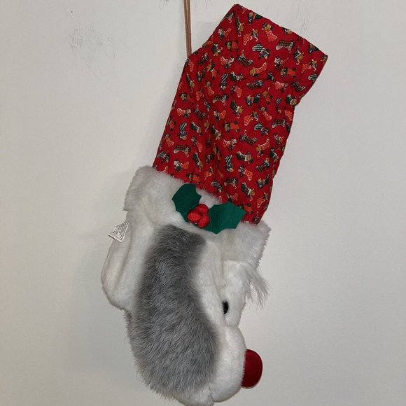 Chosun Christmas Stocking 3D Plush Stuffed Animal Dog Holly Bow Grey & White Dog - Picture 4 of 10